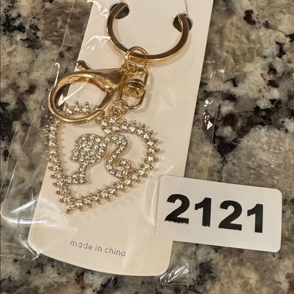2121 Rhinestone Heart Key Ring, Bag Charm